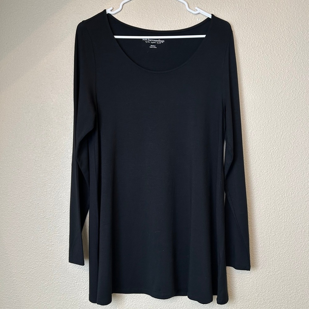 Soft Surroundings Womens Medium Black Long Sleeve Scoop Neck Tunic Top Travel